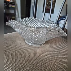 English Hobnail Westmoreland Crystal 12" Oval Crimped Bowl